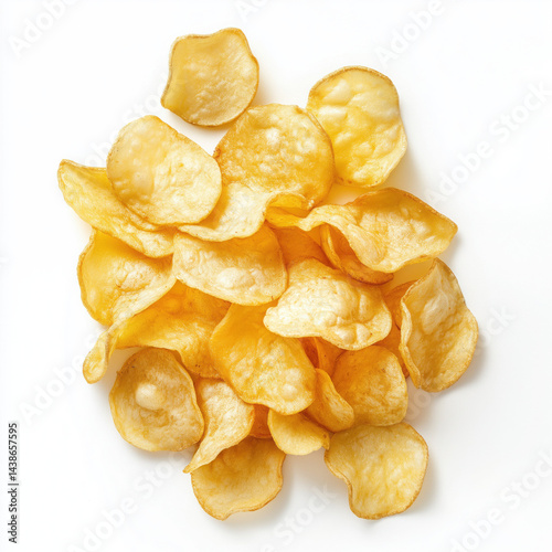 Pile of potato chips crunchy salted snack isolated on white background