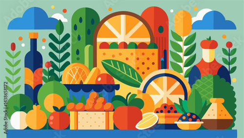 Mediterranean Food Illustration, Fruits, Vegetables