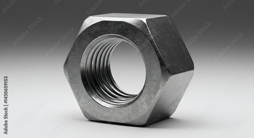 Steel nut isolated on white background, macro close-up Steel nut isolated on white background, macro close-up