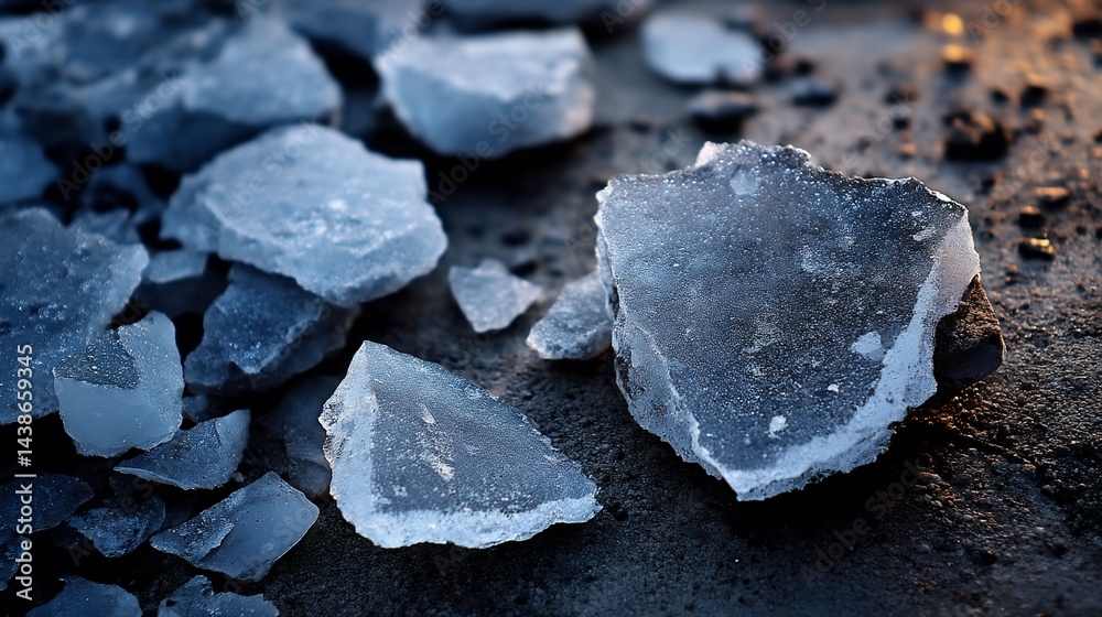 Obraz premium Jagged ice chunks scattered on the ground