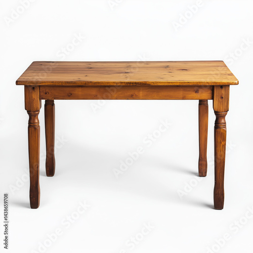 Wooden table with four legs sturdy furniture piece isolated on white background