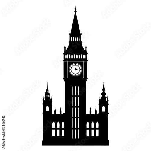 Big Ben, the iconic clock tower of the Houses of Parliament in London, England, stands as a renowned architectural landmark on the River Thames