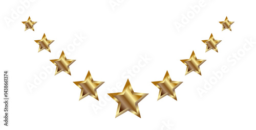 Isolated 5 dark gold on transparent background, star with metallic effect. Shiny five elements for medals, awards, rating designation, hotels status, customer feedback, review. Vector