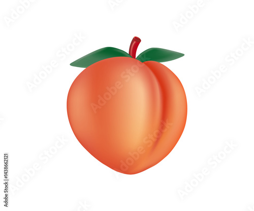 Peach cartoon illustration. Juicy peach, summer peach emoji, fruit, food icon. Vector Illustration isolated on white