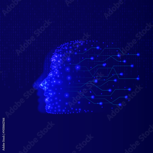 Digital AI human head with data network