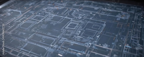 Blueprint overlay on photo, technical aesthetic, architectural drawing, plan, image