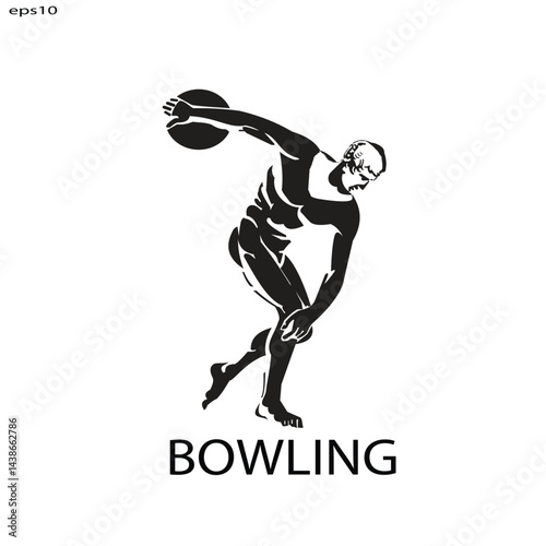 Bowling, player rolls ball toward pins, isolated vector silhouette