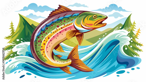 Very beautiful Rainbow trout jumping out of the water. white background
