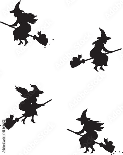Dynamic Witch Silhouettes on Broomsticks for Halloween