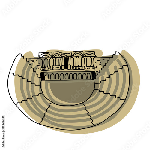  Amphitheatre in the ancient city of Hierapolis. Liner hand drawn vector illustration.