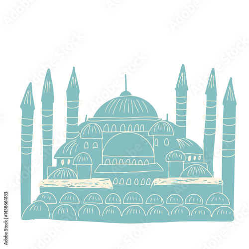 Illustration of Istanbul’s Blue Mosque vector. The Sultanahmet. Liner hand drawn vector illustration.