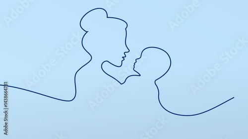 Mother's Day single line drawing, continuous line animation, mother and baby, on line drawing sketch doodle animated