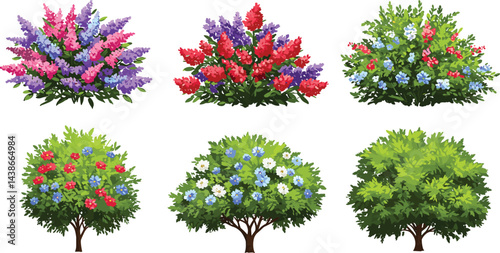 Vector watercolor of blooming tree top view isolated on white background for landscape plan and architecture drawing