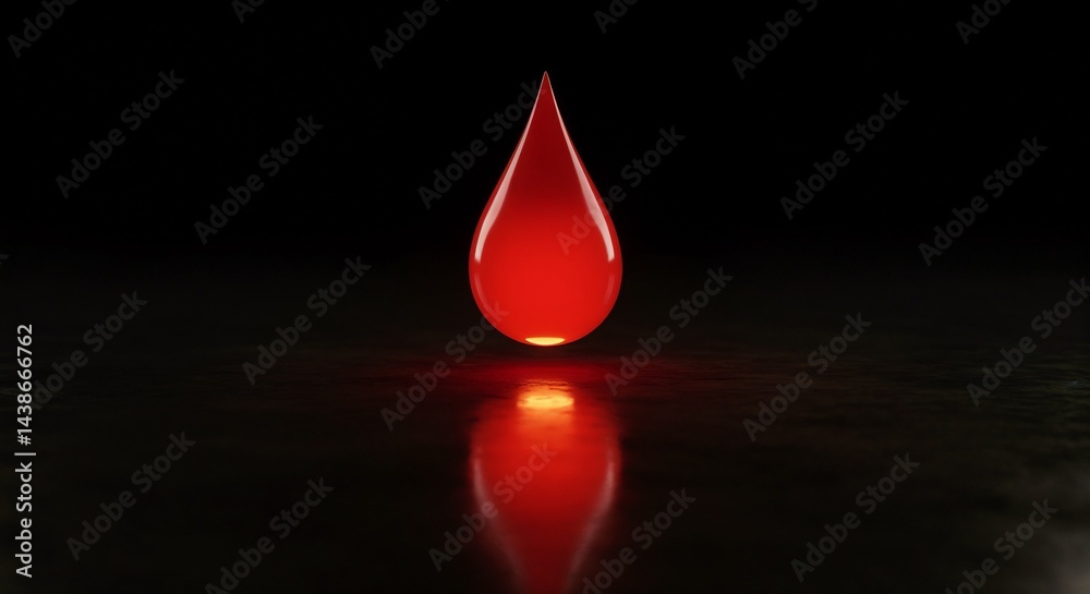 Fototapeta premium Red Blood droplet reflecting against a black background 
