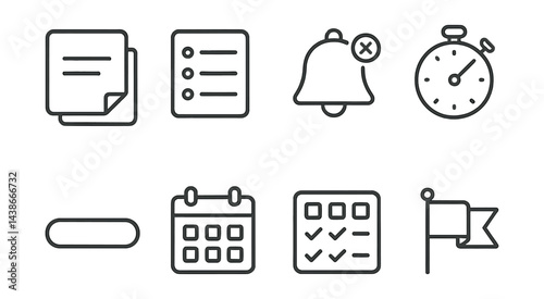Productivity app icons set – task, alert, timer, list, calendar, checklist, flag