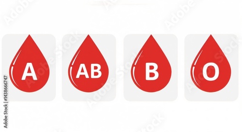 Blood type symbols in red droplets on a white background  