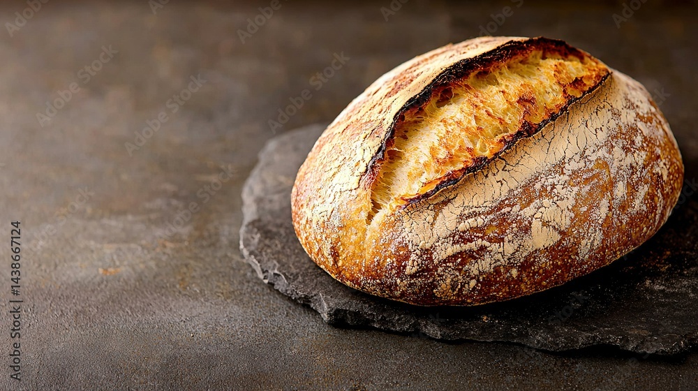 A loaf sits atop a black slice, atop a black slate