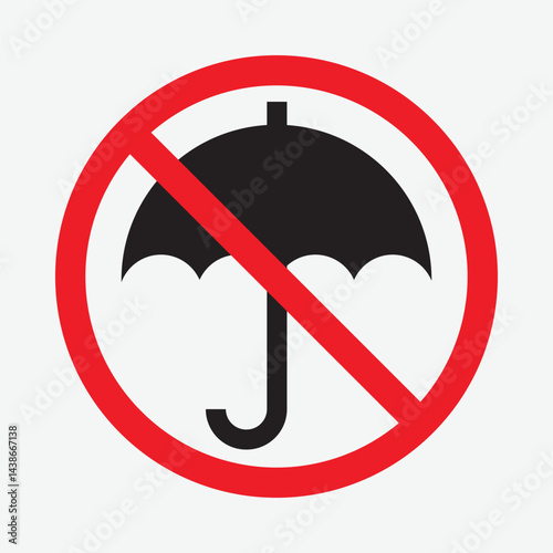 Prohibited Umbrella Icon - No Umbrella Symbol, Forbidden Umbrella Sign on White Background