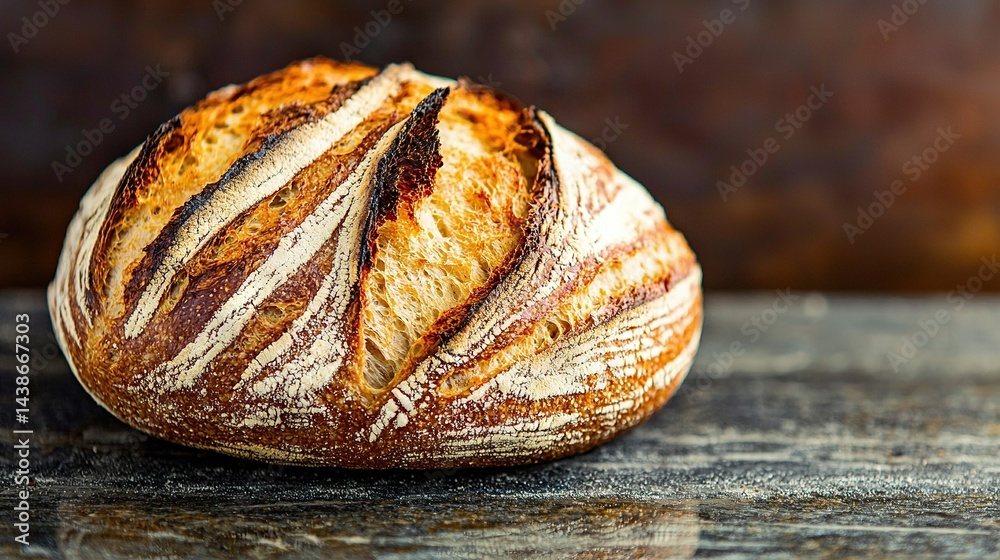 A loaf of bread on a wooden table against a rusted metal backdrop