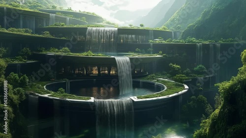 Cascading Waterfalls Flowing Down Lush Green Terraces