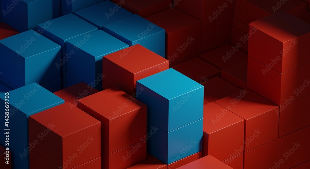 Obraz premium Abstract geometric background with red and blue cubes pattern