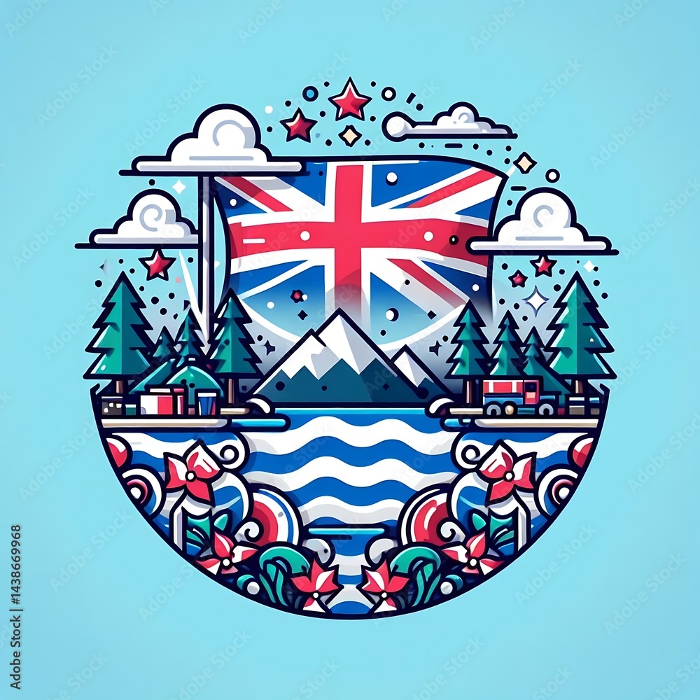 Fototapeta premium Elegant Image of British Columbia Flag with Mountains and Waves for Holiday Poster