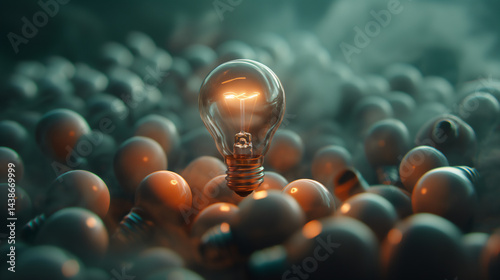 Leadership concept: illuminated bulb standing out