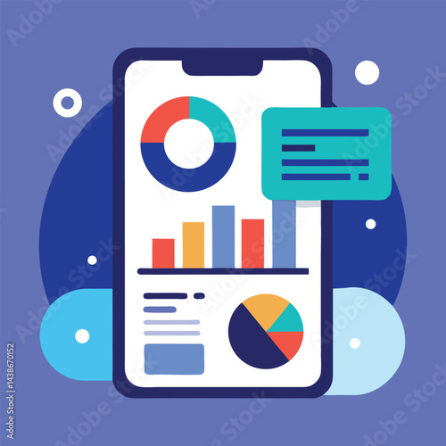 Clean and minimal vector concept of a mobile banking app UI, showing dashboard with charts, transactions and balance, futuristic and sleek