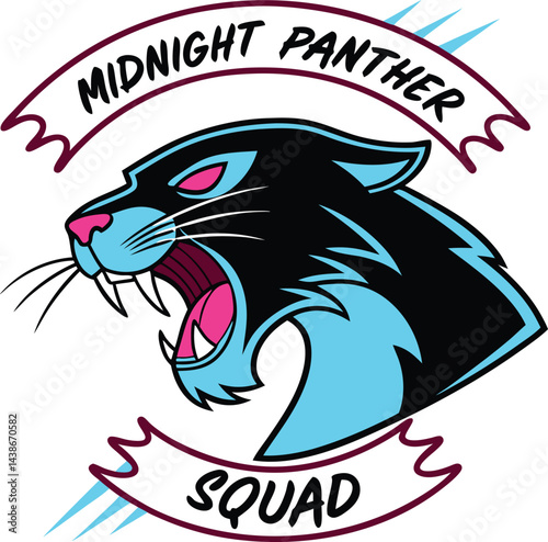Wallpaper Mural Midnight Panther Squad Fierce Panther Head Mascot Logo with Bold Typography Vibrant Blue and Black Fur Glowing White Eyes and Dynamic Neon Design Torontodigital.ca