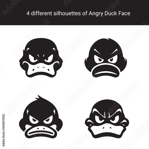 Set of Minimalist Angry Duck Face Silhouettes for Logo or Icon Design