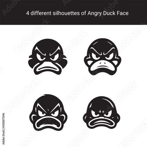 Set of Minimalist Angry Duck Face Silhouettes for Logo or Icon Design