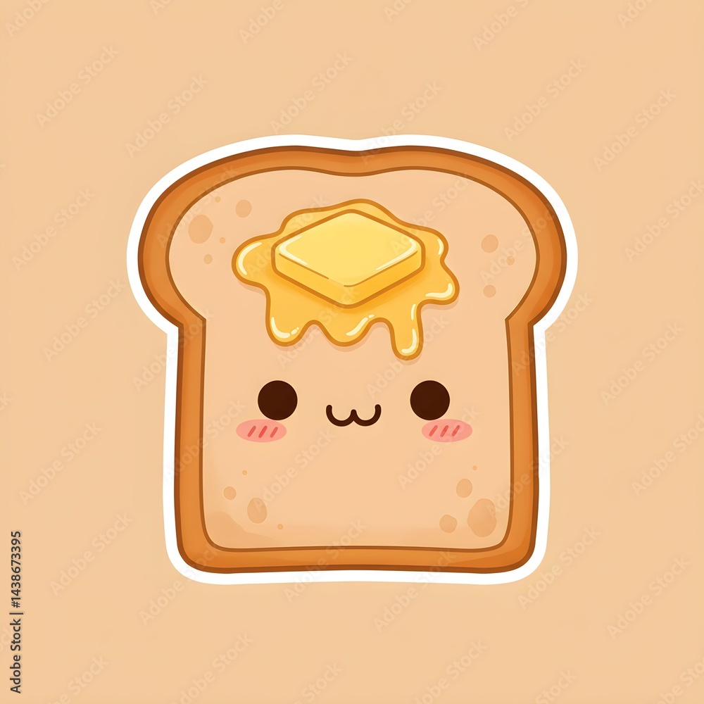 A Playful Cartoon Toast With a Butter Pat, Sticker Design A Playful Cartoon Toast With a Butter Pat, Sticker Design