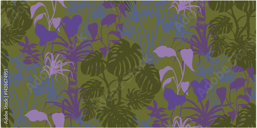 modern tropical pattern with monstera bushes in practical unisex shades in beige color for surface and fabric design