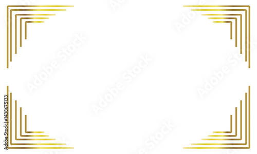  Luxury gold rectangle frame with ornamental corner design. Golden metallic foil border isolated on transparent background, elegant floral lace decoration for greeting card or invitation templates