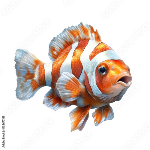 Orange white and red clownfish swimming on transparent background
