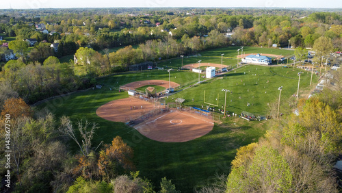 Photography Aerial view of baseball and football fields in Garnet Valley, suburb of Philadel