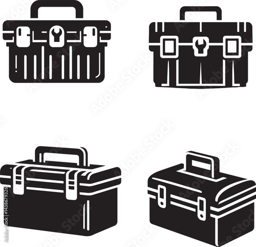 Vector Illustration of Various Toolbox Designs - Black and White Silhouette Clipart