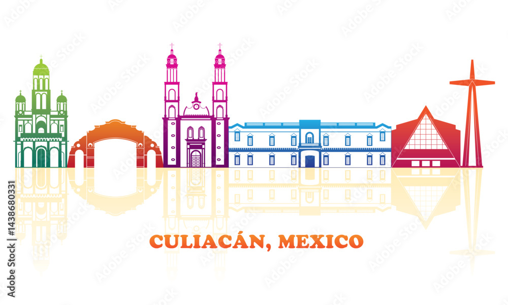 Colourfull Skyline panorama of city of Culiacan, Mexico - vector illustration