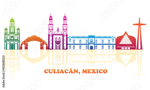 Obraz na płótnie Colourfull Skyline panorama of city of Culiacan, Mexico - vector illustration w salonie