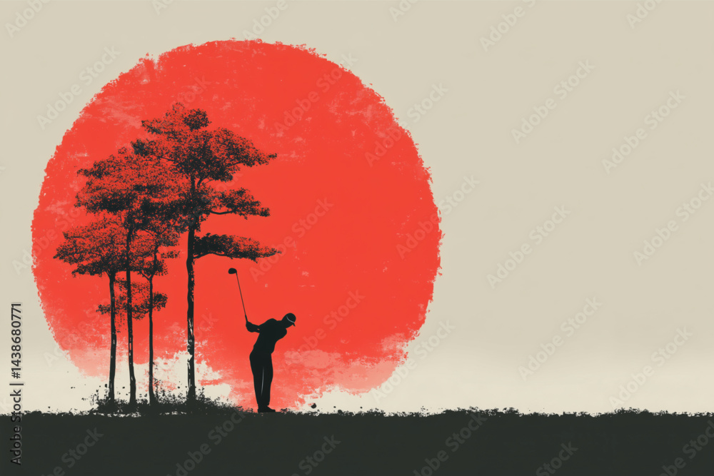 Golf au coucher de soleil rouge