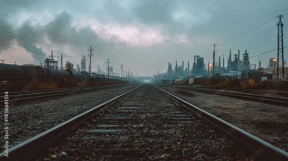 Fototapeta premium Railroad tracks to industrial area isolated on a white background.
