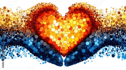 Colorful abstract representation of love with hands holding a vibrant heart shape