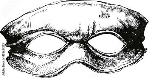 Black and white sketch of an eye mask with detailed shading, illustration style. Vector illustration