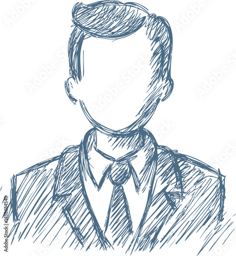 Sketch of a faceless man in a suit with detailed lines and business theme. Vector illustration