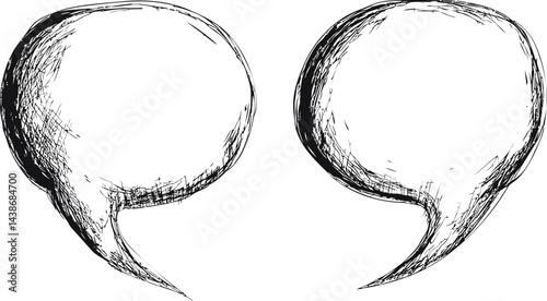 Black and white sketch of two speech bubbles sketched with texture. Vector illustration