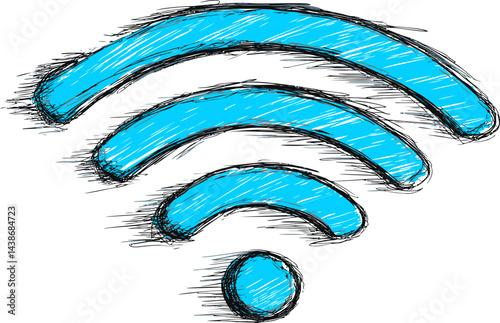 Blue sketch wifi symbol, artistic illustration concept. Vector illustration