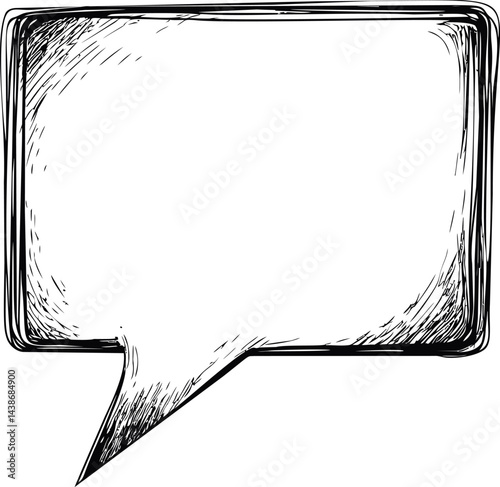 Sketchy black and white speech bubble with textured border, conceptual art. Vector illustration
