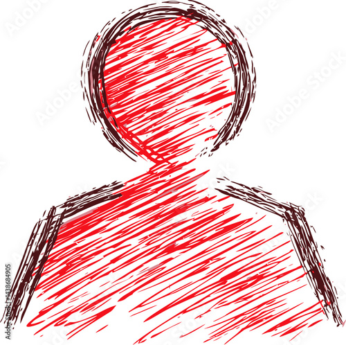 Abstract red and black sketch of a faceless person. Vector illustration