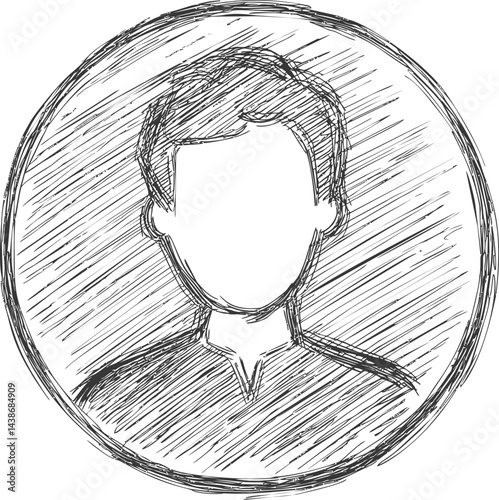 Hand-drawn pencil sketch of a faceless person in a circle outline. Vector illustration