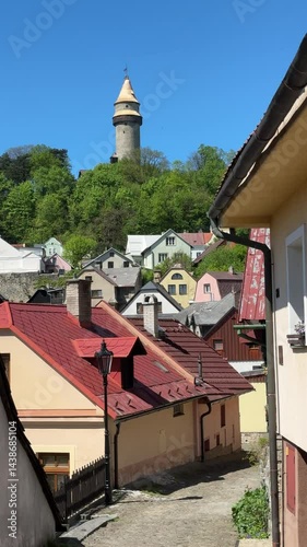 Stramberk, Czech Republic - charming medieval town with picturesque view of Truba castle town tower, Štramberk